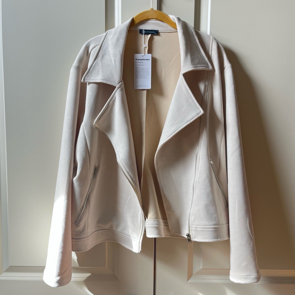 NEW cream-colored faux-suede moto jacket Vegan Jacket size XL - Picture 3 of 8